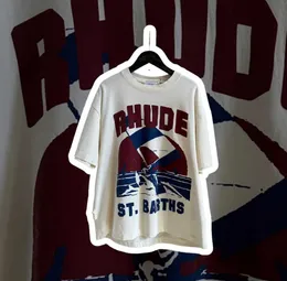 Дизайнерская модная одежда Футболки Футболки в стиле хип-хоп Rhude Summer Sailing T-shirt Мужская моющаяся футболка из чистого хлопка Large Os American Trend Brand Loose Fit Loose Streetwear