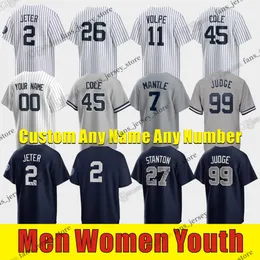 S-6XL 99 Aaron Judge Baseball Jersey Gerrit Cole Giancarlo Stanton DJ LeMahieu Anthony Volpe Derek Jeter Albert Abreu Jose Trevino Oswaldo Cabrera Calhoun Cordero