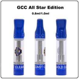 Gold Coast Clear All Star GCC Cartridges 0.8ml 1.0ml 510 Thread Blue Ceramic Coil Glass Tank Vape Carts Packed In foam