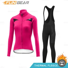 Cycling Jersey Set Fleece Thermal Clothing Set Mountain Bike Braces Pants Triathlon Winter Fashion Clothes 231118