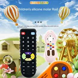 Tänder leksaker baby teether TV fjärrkontroll form silikon molar stick säker material gummi smärtlindring tänder leksak barn sensorisk utbildning 231118