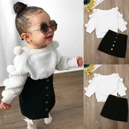 Clothing Sets PUDCOCO Toddler Baby Kids Girls Hairball Knit Tops Button Mini Skirt Warm Outfits 231120