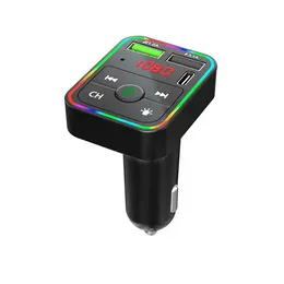 Hot Selling F2 Car Charger Mp3 Player Adapter Bluetooth Connect Handsfree FM Sändare Färgglada omgivande Lätt billaddningsladdare