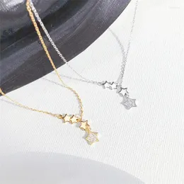 Pendant Necklaces Sole Memory Tassel Shiny Zircon Pentagram Silver Color Clavicle Chain Female Necklace SNE603