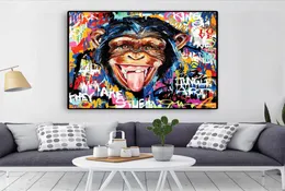 Graffiti Street Art Streszczenie Śliczne małpy płótno plakaty malowanie plakatów i drukowania zdjęć Banky Pop Wall Art Picture do salonu9420371