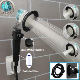 Bathroom Shower Heads Zloog Turbo Propeller Pressurized Head 3 Modes Rainfall High Pressure Filter With Stop Button Accessories 230419