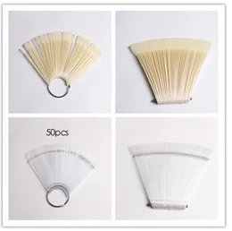 50st Transparent Natural False Fake Nails Tips Fan Shaped Board Display Round Stick Practice Polish UV Gel Art Decoration Visa7217119