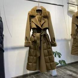 Piumini Parka da donna Cappotti invernali con collo in vera pelliccia di visone Cintura sottile Giacche lunghe Piume d'oca Outwear 231118