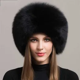 Winter Natural Fox Fur Hat Women Cap Thick Warm Female Fashion For With Earmuffs Black Beanies 230920