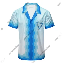 2023 Designer estate Camicie casual da uomo Europa Hawaii Beach stampa lettera t Shirt lusso colletto rovesciato T-shirt blu Designer magliette