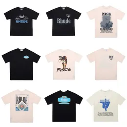 デザイナーファッション衣類 Tシャツヒップホップ Tシャツ Rhude 夏新クラウン城タイガーヨガレタープリントハイストリートルーズ半袖 Tシャツ男性女性ストリート