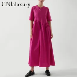 Повседневные платья Cnlalaxury Casual Women Summer Maxi платье хлопка o шее aline негабаритное платье с коротким рукава