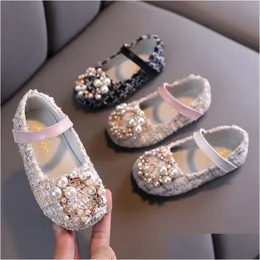 Sneakers Kids Girls Pearl Crystal Princess Shoes Wedding Dress Non Slip Pu Leather Flat Dance for Children 230322 Drop Delivery Baby DH2JE