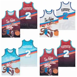 Movie Basketball 2 Wile E Coyote Jersey Film X Looney Tunes Retro White Purple Team Sport Pure Cotton Pensionera andningsbar Vintage Pullover College Hiphop Uniform
