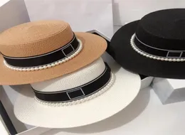 Summer Hats Sun Beach Ladies Fashion Flat Brom Bowknot Panama Lady Casual Sun Hat For Women Straw With Pearl5978936