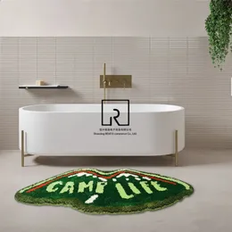 Dywan Camp Life nieregularny dywan Tufted miękki zielony litery do sypialni dekoracje sypialni dywaniki dywaniki łazienki mata gier 231118