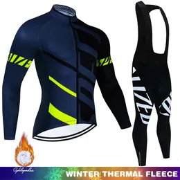 Cykeltröja set Winter Thermal Fleece Set Cycling Clothes Men's Jersey kostym Sport Riding Bike Mtb Clothing 19D Bib Pants Warm Set Ropa Ciclismo 230420