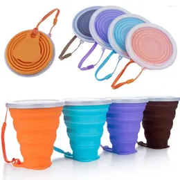 Cups Saucers Folding Food Grade Water Cup Travel Silicone Retractable Coloured Portable Outdoor Coffee Mouthwash 270ml