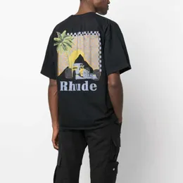 Designer Mode Kläder T-shirts Hiphop T-shirts Rhude Moonlight Tropic Racing Tryck män Par Pure Cotton T-shirt Streetwear Lösa Sportkläder Lösa Streetwear