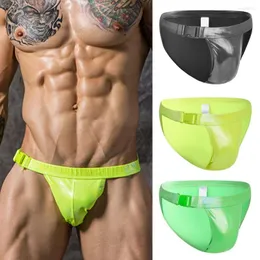 Men's Swimwear Men Swimming Trunks Solid Color Summer Briefs Radar Faux Leather Breathable Shorts For Beach