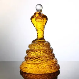 バーツール1L透明なヘビ型ワインデカンタガラスガラスユニークなサプライは動物ゾディアックコブラディスペンサーボトルの贈り物である男性231118