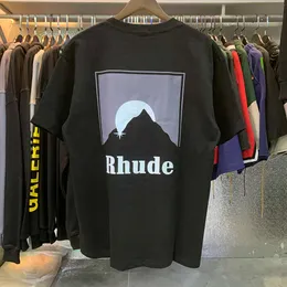 Designer-Modekleidung T-Shirts Hip-Hop-T-Shirts Rhude Moonlight Black Moon Print Loose Casual High Street Herren Damen T-Shirt Sommer Cotton Top Loose Streetwear