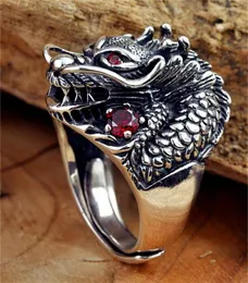 Cluster Rings 925 Silver Vintage Chinese Dragon Gem Punk Open Justerbar Lucky S925 Retro Thai Ring For Man Charm Gift Jewelry