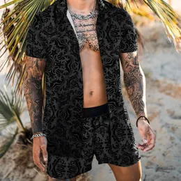 Mens Tracksuits Summer Print Set Hawaiian Short Sleeve Casual Shirts Breattable Shorts Holiday Beach Suits 2 Pieces Streetwear S3XL 230420