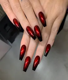 Gradient Red Ombre Nails Extra Long Press on Nail Glossy Square Coffin Full Cover Acrylic False Fingernail Tips6464957