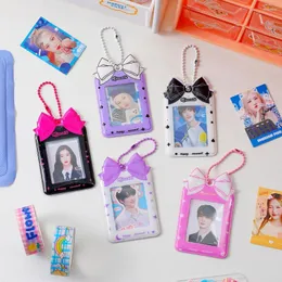 Titolari di carte Kawaii Bow 2 pollici manica trasparente Kpop Po Holder Idol Display protettivo Pouch Stationery Girl Bag Pendant