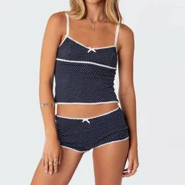 Mulheres sleepwear wpnaks mulheres mini dot print pijama conjunto sem mangas camisola e shorts 2 peças conjuntos de roupas de verão