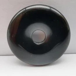 Anhänger Halsketten 30MM Natürlicher schwarzer Obsidian-Stein EDELSTEIN geschnitzte Sicherheitsknopf-Halsketten-Schmucksachen für Geschenk H336