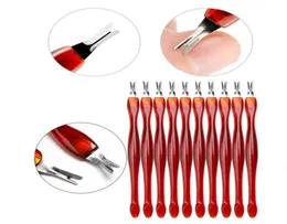 12pçs / lote Nail Art Fork Pusher Heads Acrílico Plastic Handle Manicure Pedicure Tesoura Nail Cuticle Pusher Trimmer Remover1809104