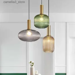 Plafoniere Nordic Vintage Lampadario in vetro colorato a strisce per sala da pranzo Cucina Isola Lampada a sospensione Lampada da comodino Camera da letto Lampada a sospensione Q231120