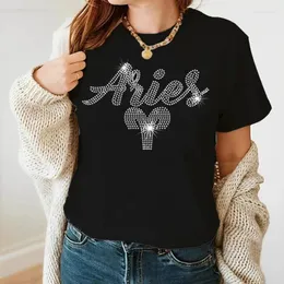 Kadın Tişörtleri Sosyal Mektup Takım Anlatımı Rhinestone Unisex T-Shirt Büyük Boy Tees Kadın Kısa Kollu Dikiş Üstleri Punk Kadın Giyim