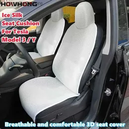 Bilstolskydd för Tesla Model 3 Y Breattable 3D Ice Silk Car Seat Cover Summer Cooling Pad New Hot Sale Cushion White Interior Accessories Q231120