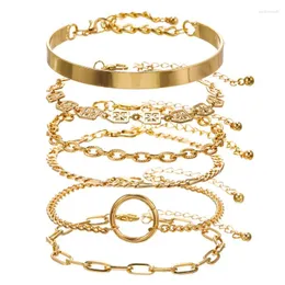 Link Bracelets 6pcs Punk Curb Cuban Chain Set For Women Miami Boho Thick Gold Silver Color Charm Bangles Fashion Jewelry
