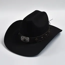 Berets Künstliche Wolle Western Cowboy Hüte Für Männer Frauen Vintage Breite Krempe Fedoras Gentleman Lady Cowgirl Jazz