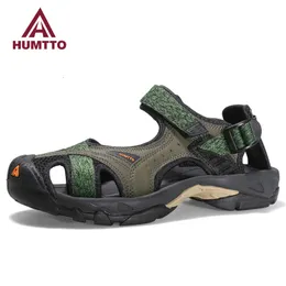 Sandalen HUMTTO Quick Dry für Männer Luxus Designer Leder Schwarz Strand Herren Sommer Mode Rutschfeste Casual Mann Schuhe 230419