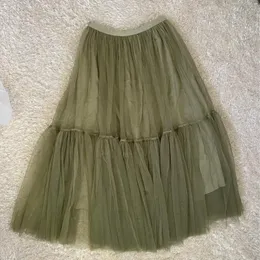 Kjolar vintage gotisk svart vit veckad lång tyll kjol tutu femme hög midja semesterbanan mesh kvinnor 2023 jupe casual