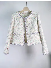 Damenjacken Hochwertige, vollständig abgestimmte, elegante Woll-Cardigan-Tweed-Jacke, geeignet für die Oberbekleidung der Luxusmarke Casacos mit Knopfdesign 231118