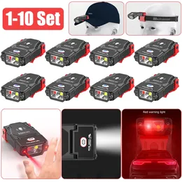 Ficklampor facklor toply 1 10 Set Mini LED -sensor Strålkastare Hattklipp CAP Lätt fiske strålkastare USB -laddningsbar justerbar vinkel camping 231118