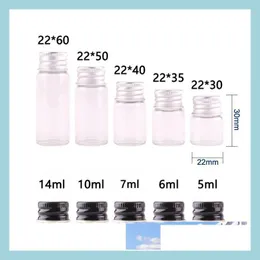 Förvaringsflaskor burkar 50 st 5 ml 6 ml 7 ml 10 ml 14 ml Klar glasflaska med aluminiumlock 1/3oz Små injektionsflaskor för att använda eterisk oljeanvändning DHG0P