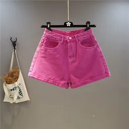 Kvinnors shorts sommar rose rosa denim shorts kvinnors nya godis färg brett ben krullade tunna jeans heta byxor mode damer sexiga gula bottnar 230420