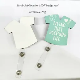 Sublimation Blank Retractable Lay-Flat Shirt Tag Card Badge Reels Holder Metal Clip MDF Hot Transfer Printing Badges Printing FY5529 G0420