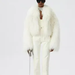 Women's Leather 2023 Winter Long-fleece Lamb Fur Coat Jacket Silk Lined Fashion Luxury High Quality Warm Top Y2k
