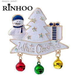 Pins Brooches Rinhoo White Christmas Tree Brooch For Women Fashion Xmas Tree Snowman Gift Box Colored Bells Tassel Lel Pins New Year JewelryL231120