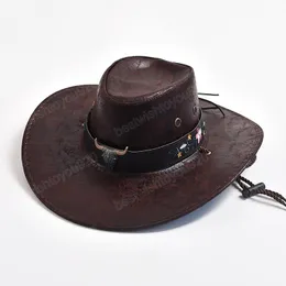 Cow Head Decorate Western Cowboy Hats For Women Men Fashion Wide Brim Gentleman Jazz Hats Panama Cowgirl Cap Sombrero Hombre