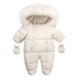 ロンパーズ冬の赤ちゃんジャンプスーツ太い暖かい幼児フード付き