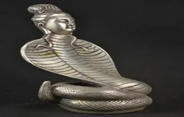 Elaborate Chinese Old Miao Silver Beauty Buddha Wear Flower Snake Body Statue8176487